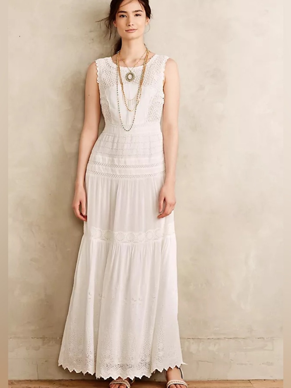 Anthropologie Floreat Annabelle Maxi Dress Women’s 10 White Cotton Linen Lined